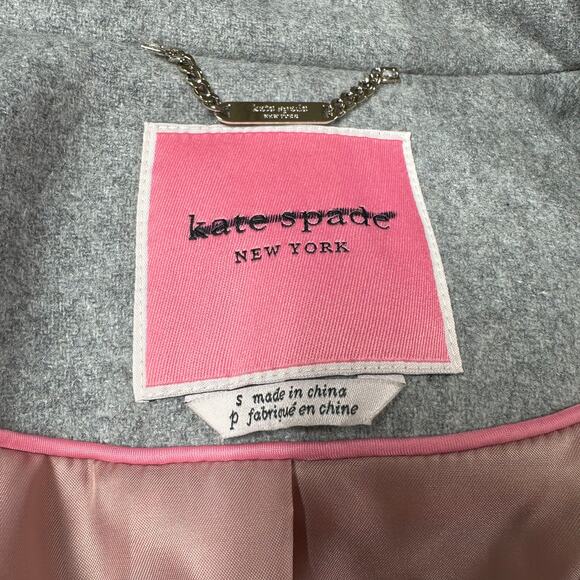Kate Spade NWOT Gray Belted Notch Collar Coat Trench Size S Wool Blend Overcoat - Picture 6 of 12